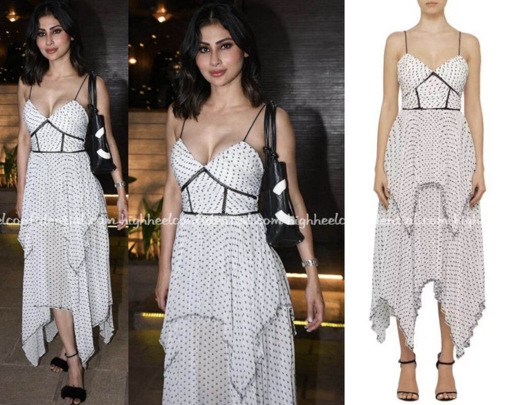 SELF-PORTRAIT PLUMETIS TIERED MIDI DRESS PRINT SIZE 4 White Black Polka Dots